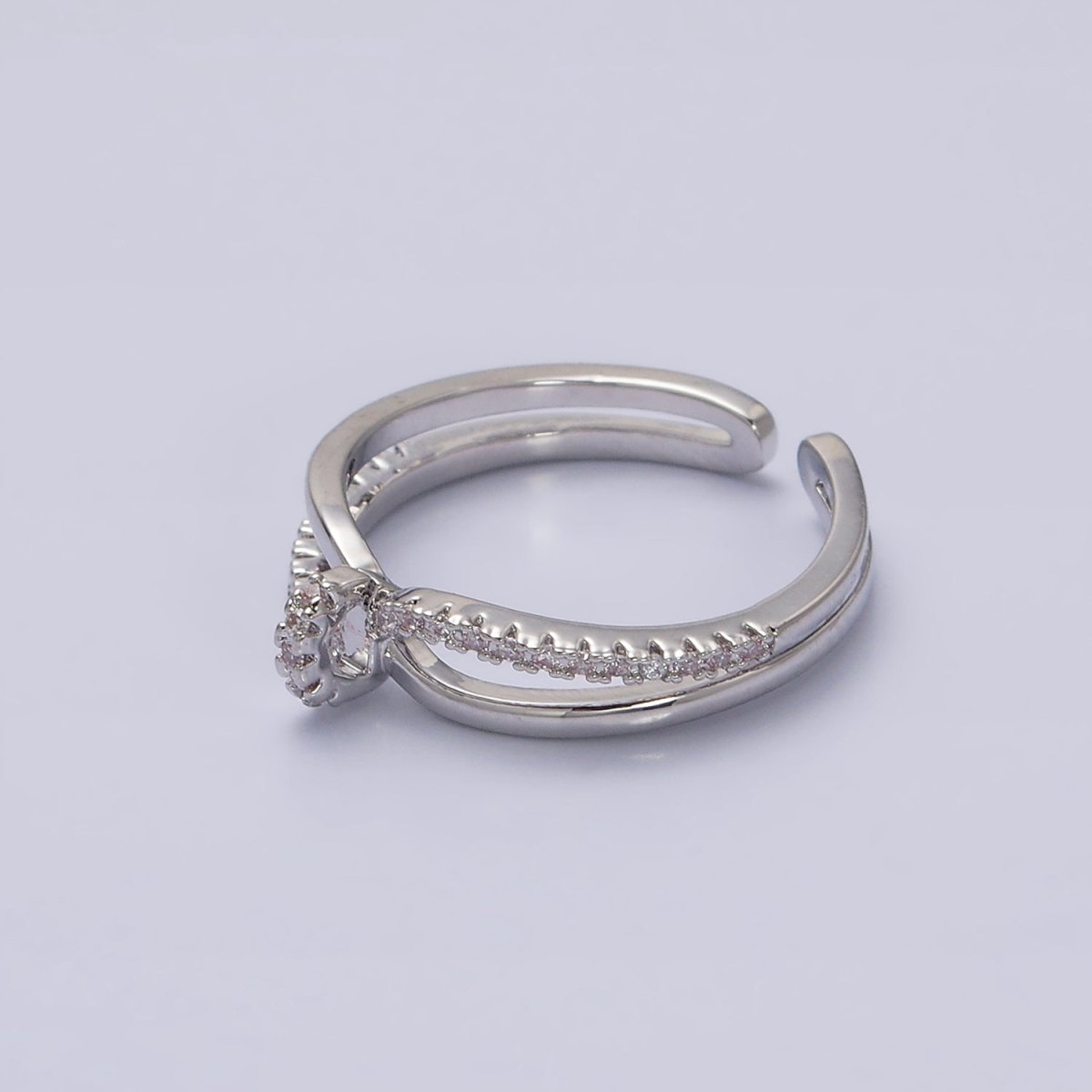 16K Gold Filled Mirco Paved Knot Double Band Ring in Gold & Silver | O-1629 O-1630