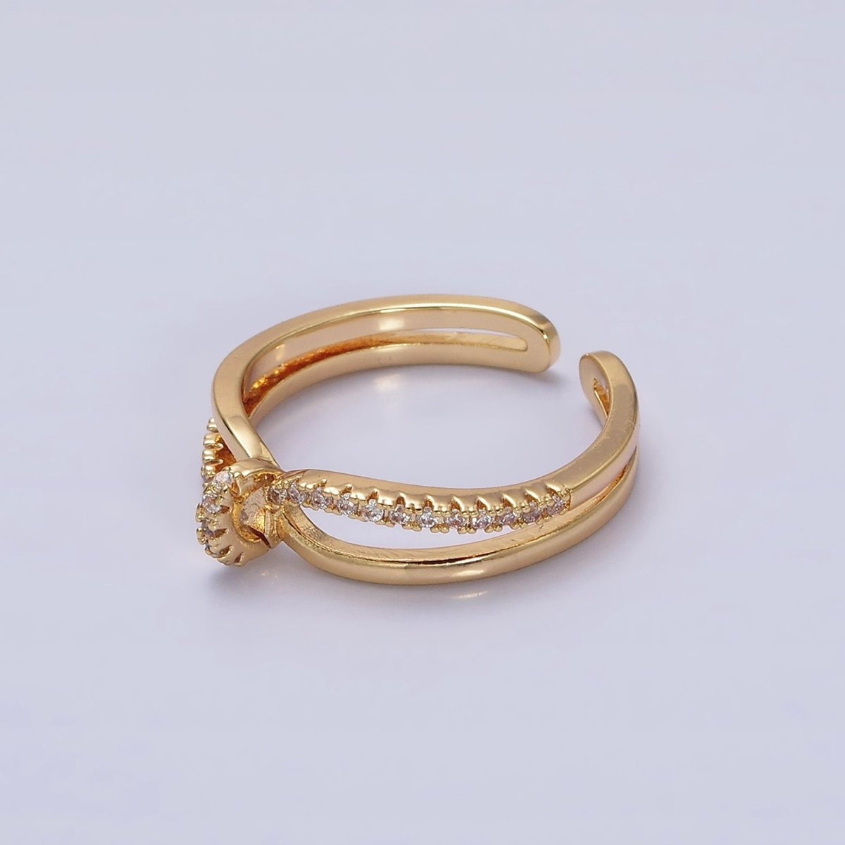 16K Gold Filled Mirco Paved Knot Double Band Ring in Gold & Silver | O-1629 O-1630