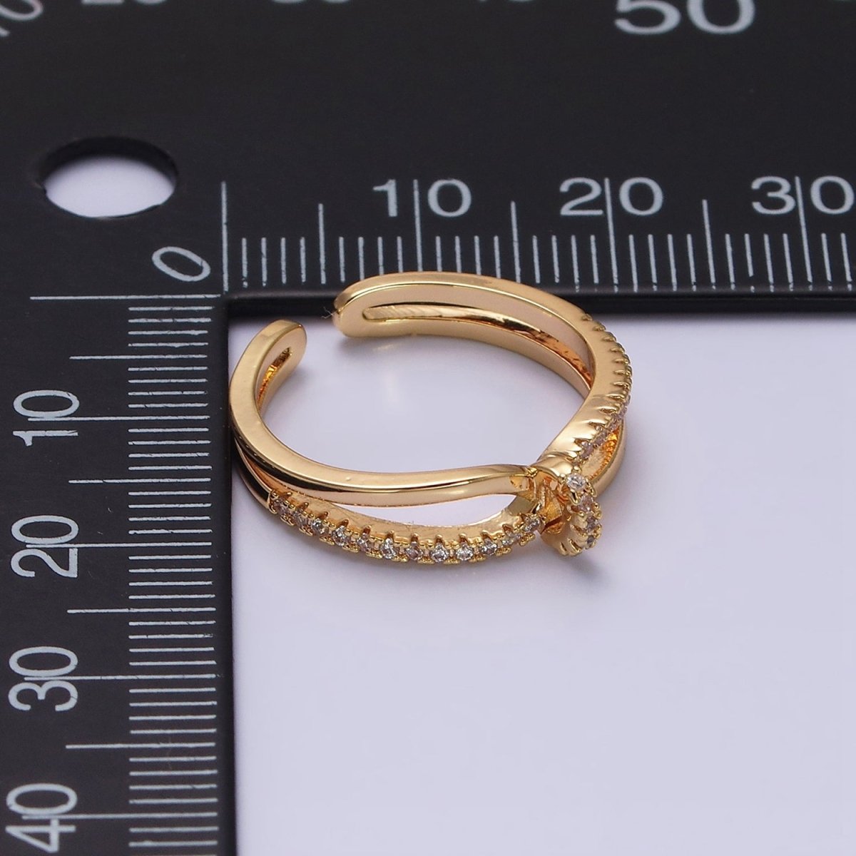 16K Gold Filled Mirco Paved Knot Double Band Ring in Gold & Silver | O-1629 O-1630