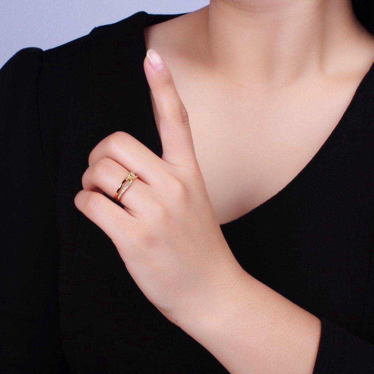 16K Gold Filled Mirco Paved Knot Double Band Ring in Gold & Silver | O-1629 O-1630