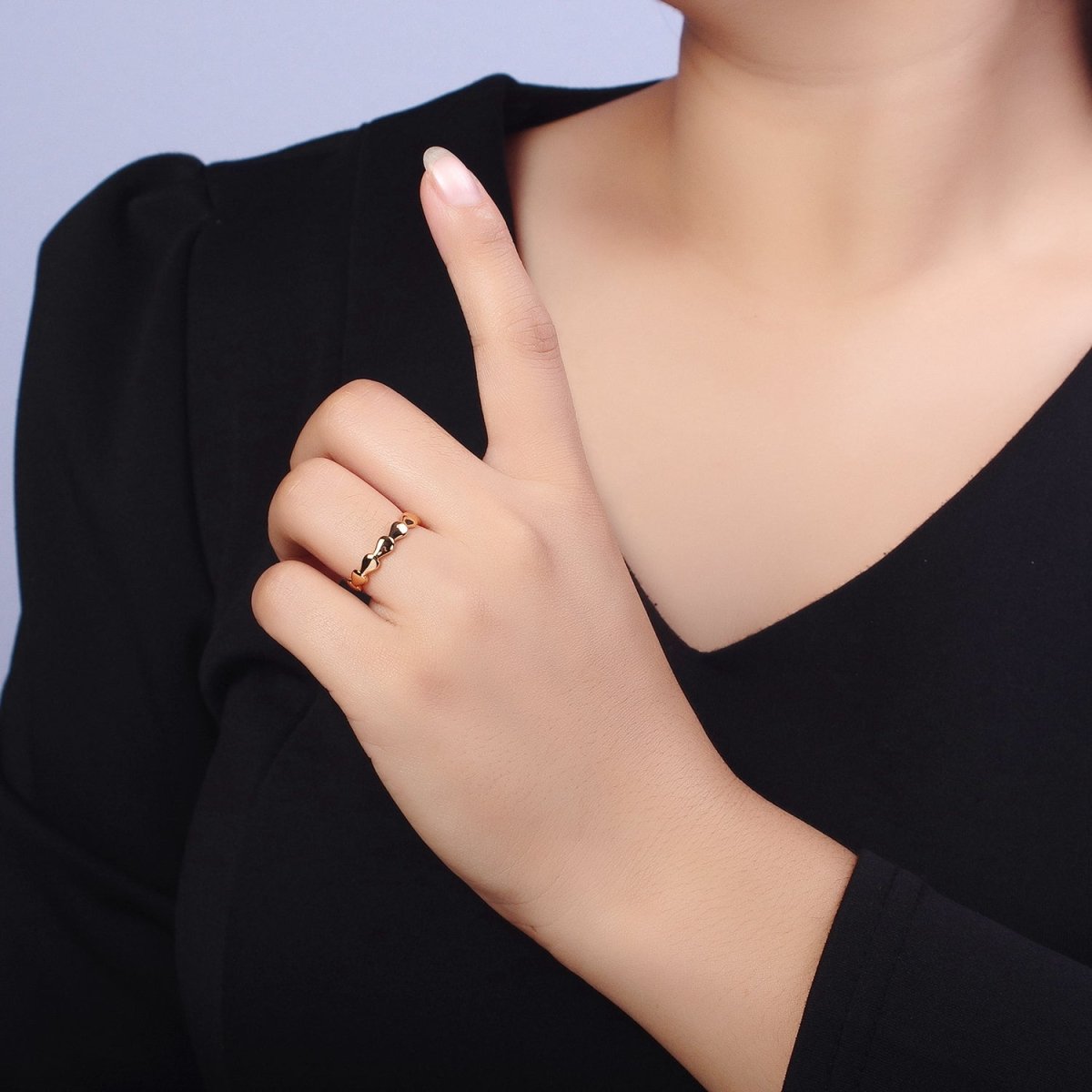 16K Gold Filled Molten Drop Geometric Sideway Minimalist Ring in Gold & Silver | O-643 R-164
