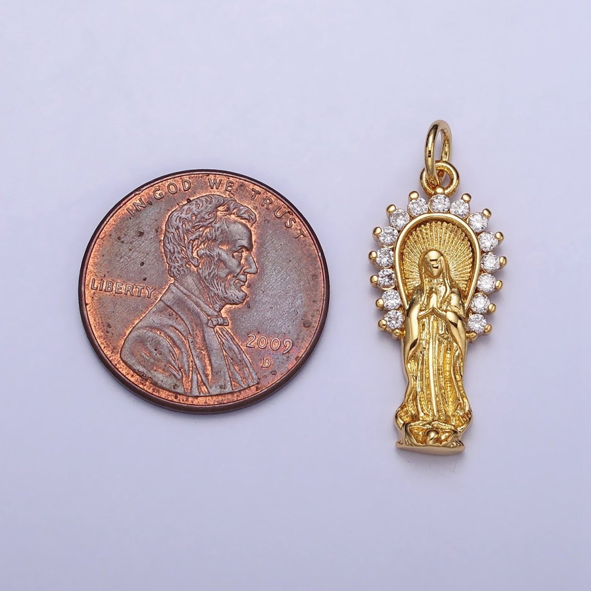 16K Gold Filled Mother Mary Lady Guadalupe CZ Outline Charm in Gold & Silver | AC1280 AC1281