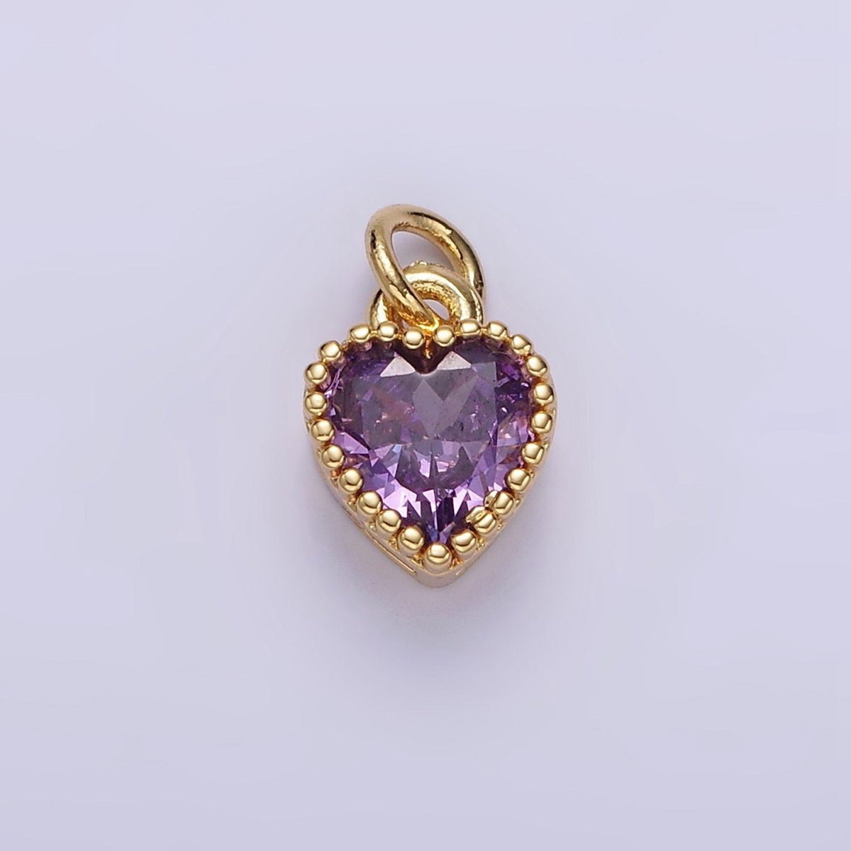 16K Gold Filled Multifaceted Birthstone CZ Heart Personalized Charm | N1056 - N1063