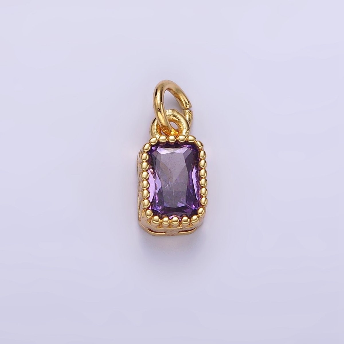 16K Gold Filled Multifaceted Birthstone CZ Rectangle Personalized Charm | N1074 - N1082