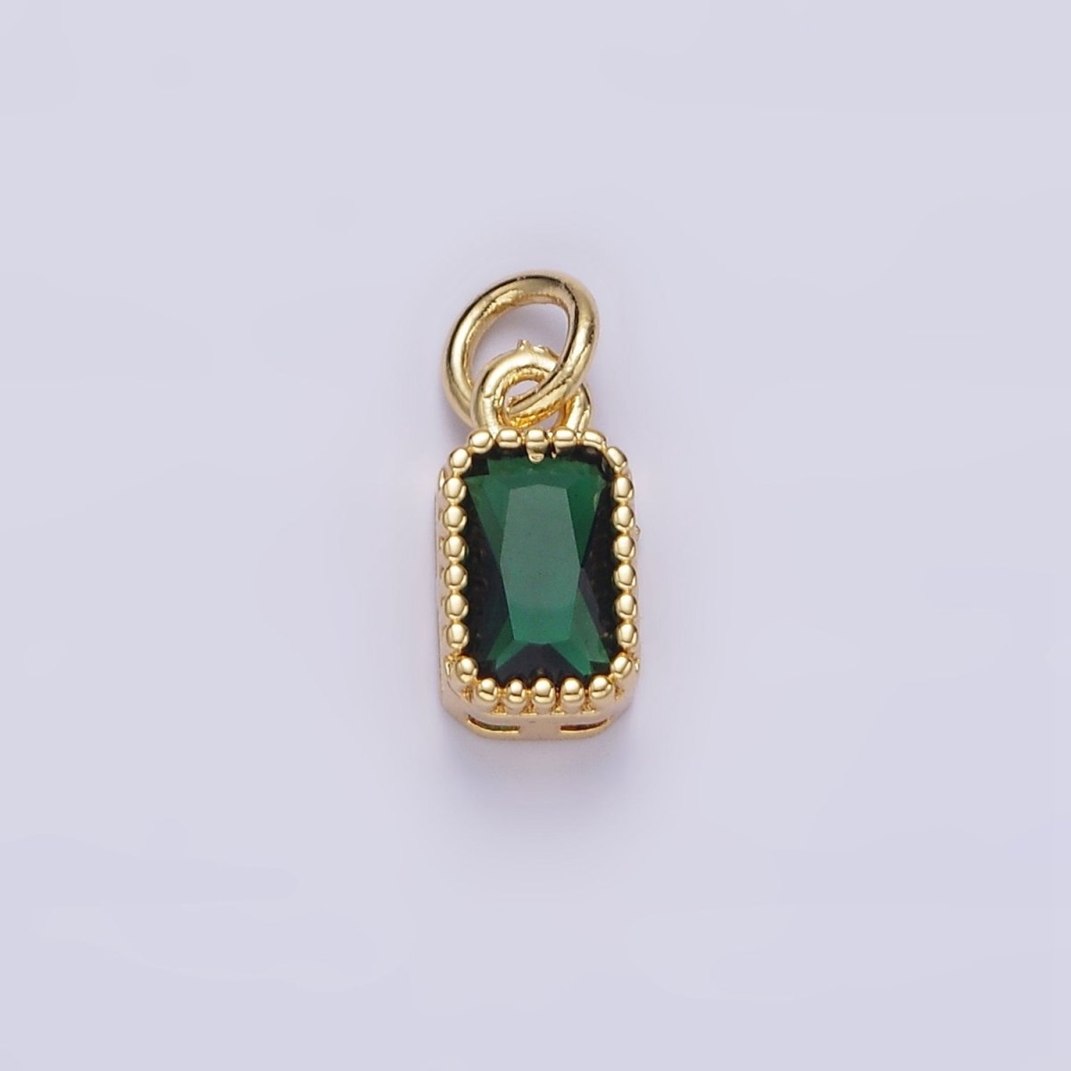 16K Gold Filled Multifaceted Birthstone CZ Rectangle Personalized Charm | N1074 - N1082