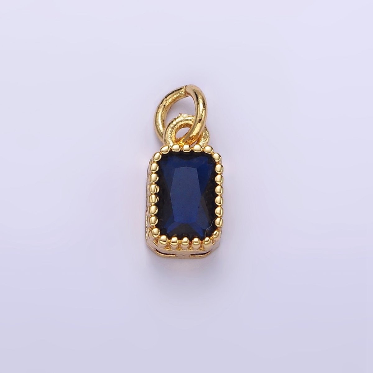 16K Gold Filled Multifaceted Birthstone CZ Rectangle Personalized Charm | N1074 - N1082