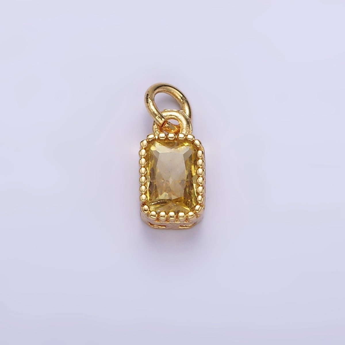 16K Gold Filled Multifaceted Birthstone CZ Rectangle Personalized Charm | N1074 - N1082