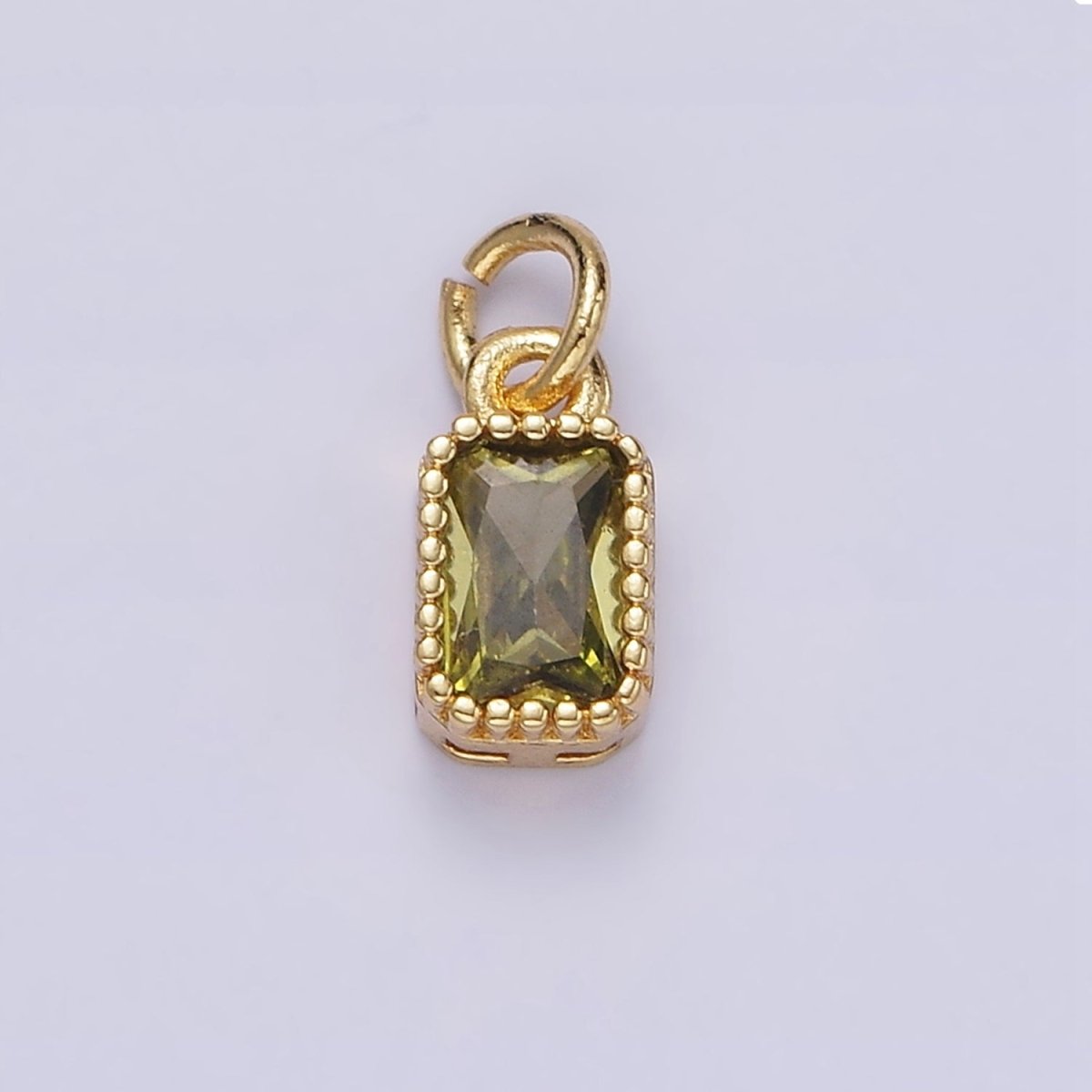 16K Gold Filled Multifaceted Birthstone CZ Rectangle Personalized Charm | N1074 - N1082