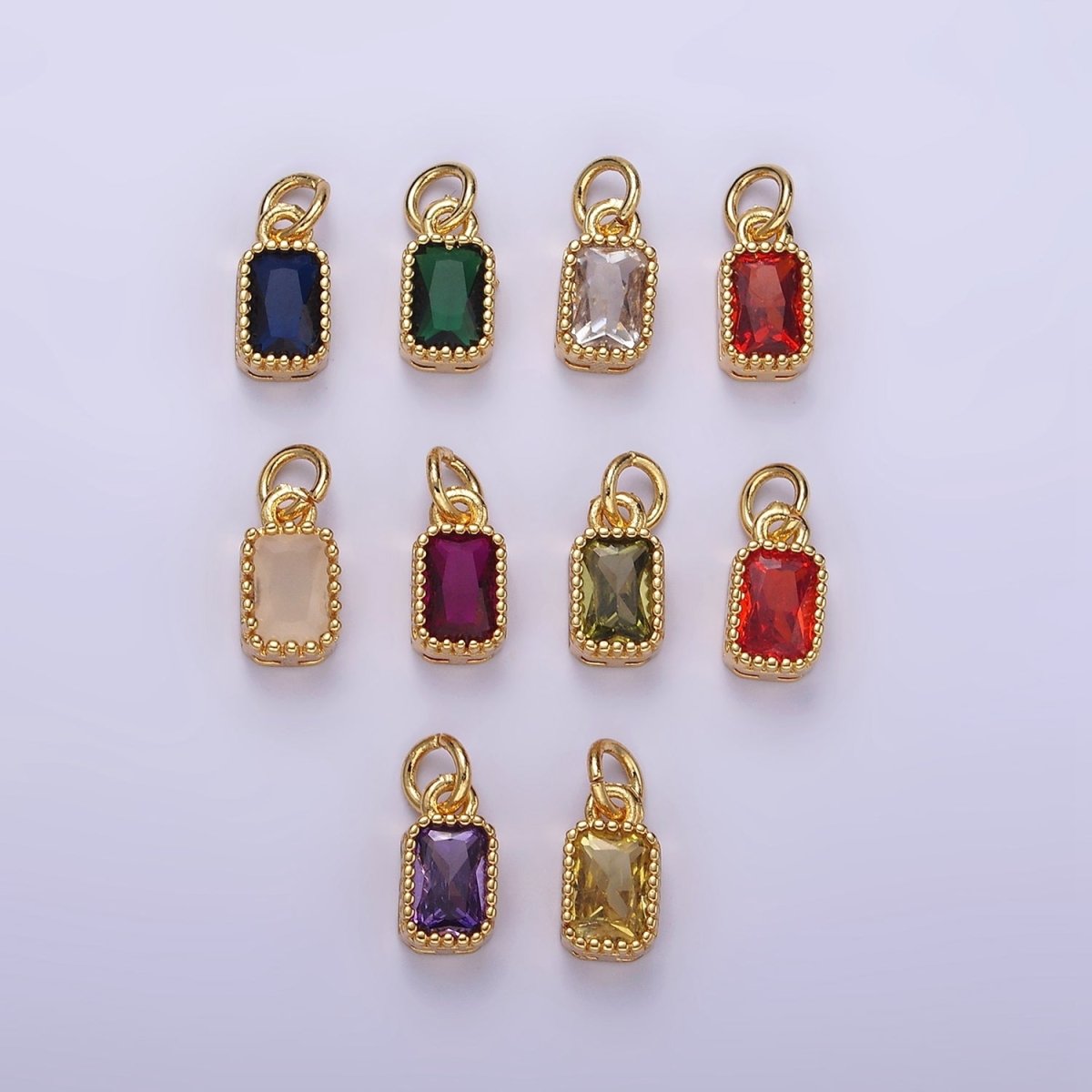 16K Gold Filled Multifaceted Birthstone CZ Rectangle Personalized Charm | N1074 - N1082