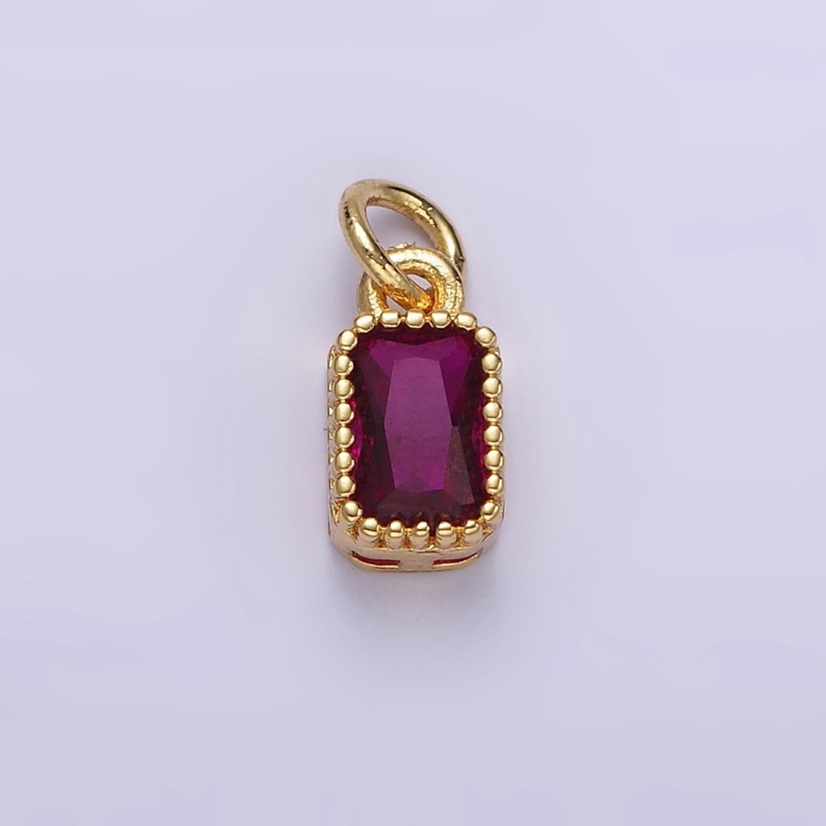 16K Gold Filled Multifaceted Birthstone CZ Rectangle Personalized Charm | N1074 - N1082