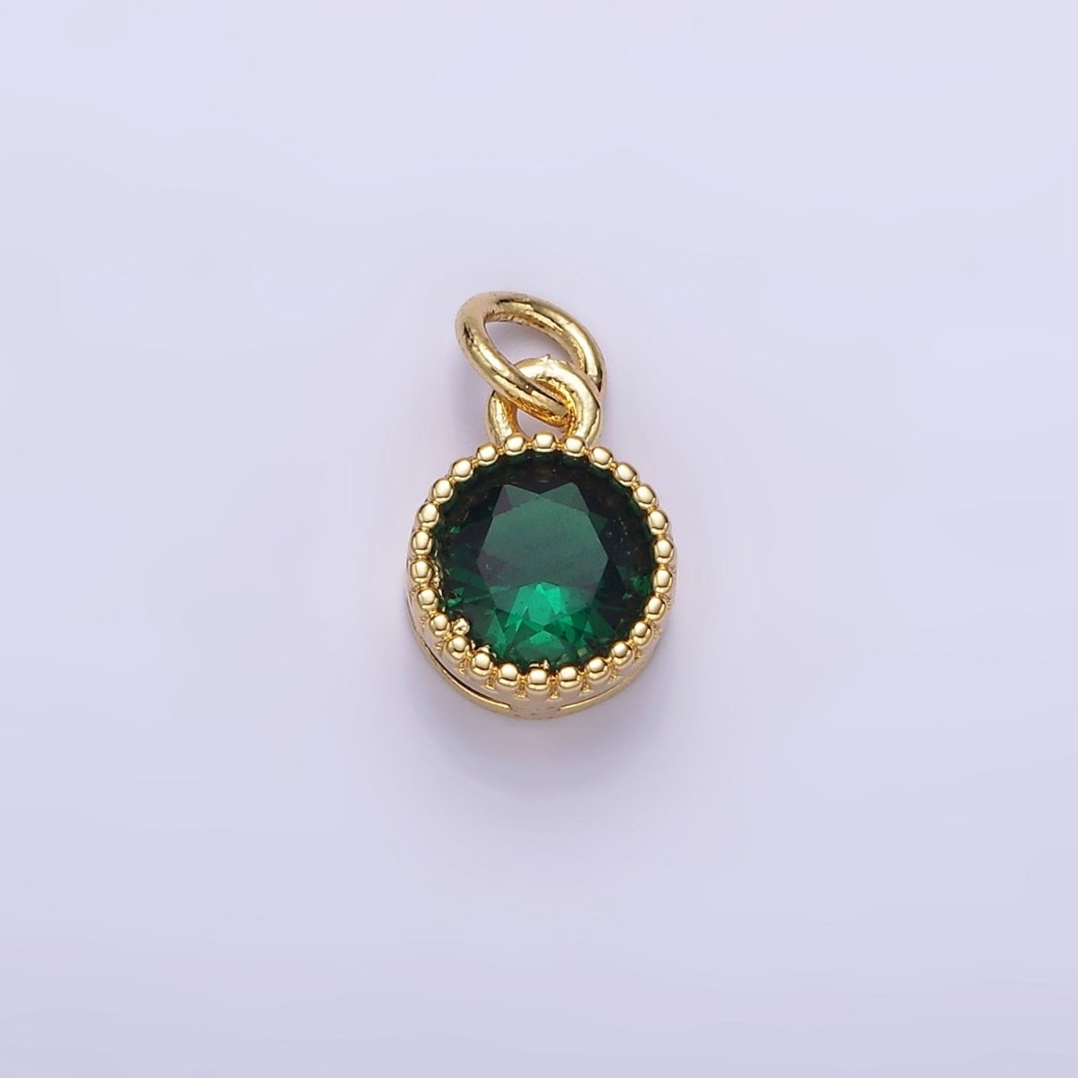 16K Gold Filled Multifaceted Birthstone CZ Round Circle Personalized Charm | N1064 - N1074