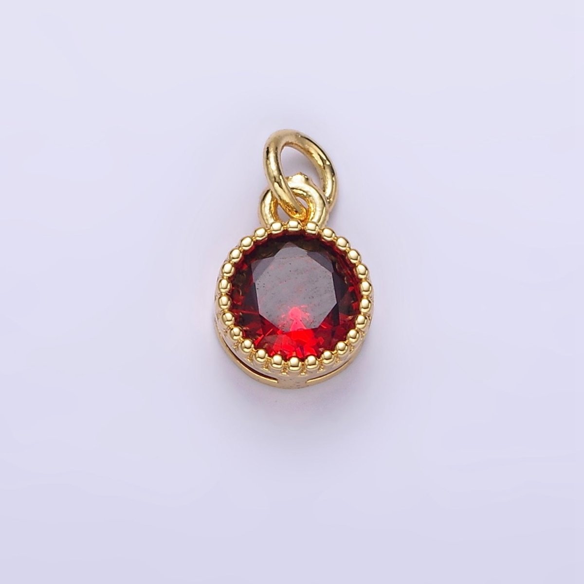 16K Gold Filled Multifaceted Birthstone CZ Round Circle Personalized Charm | N1064 - N1074