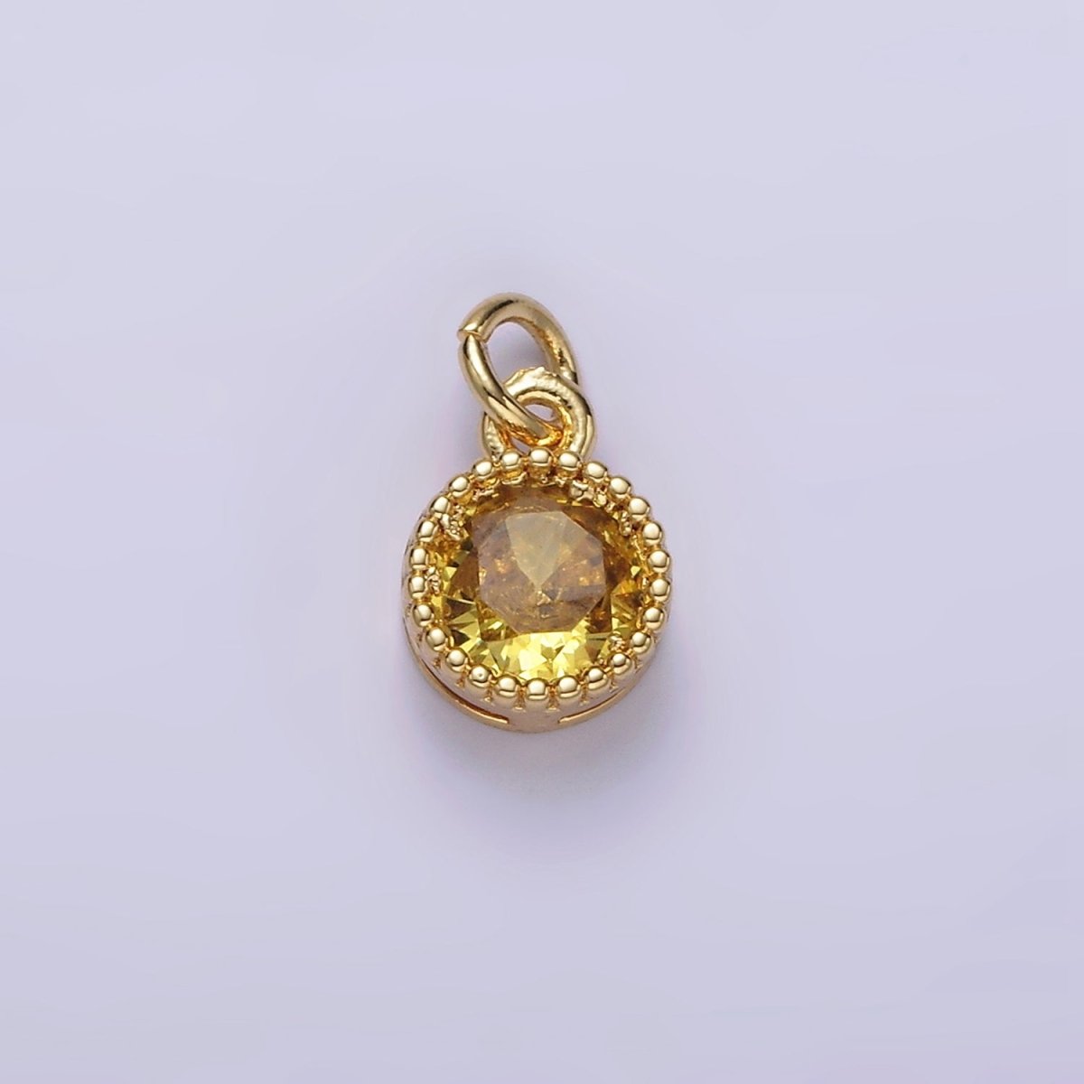 16K Gold Filled Multifaceted Birthstone CZ Round Circle Personalized Charm | N1064 - N1074