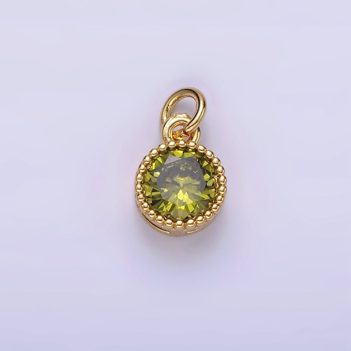 16K Gold Filled Multifaceted Birthstone CZ Round Circle Personalized Charm | N1064 - N1074