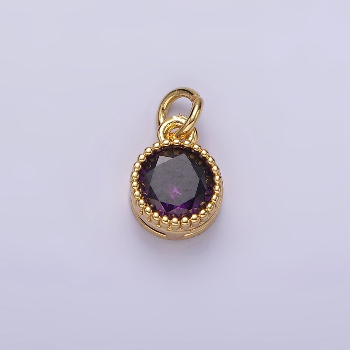 16K Gold Filled Multifaceted Birthstone CZ Round Circle Personalized Charm | N1064 - N1074