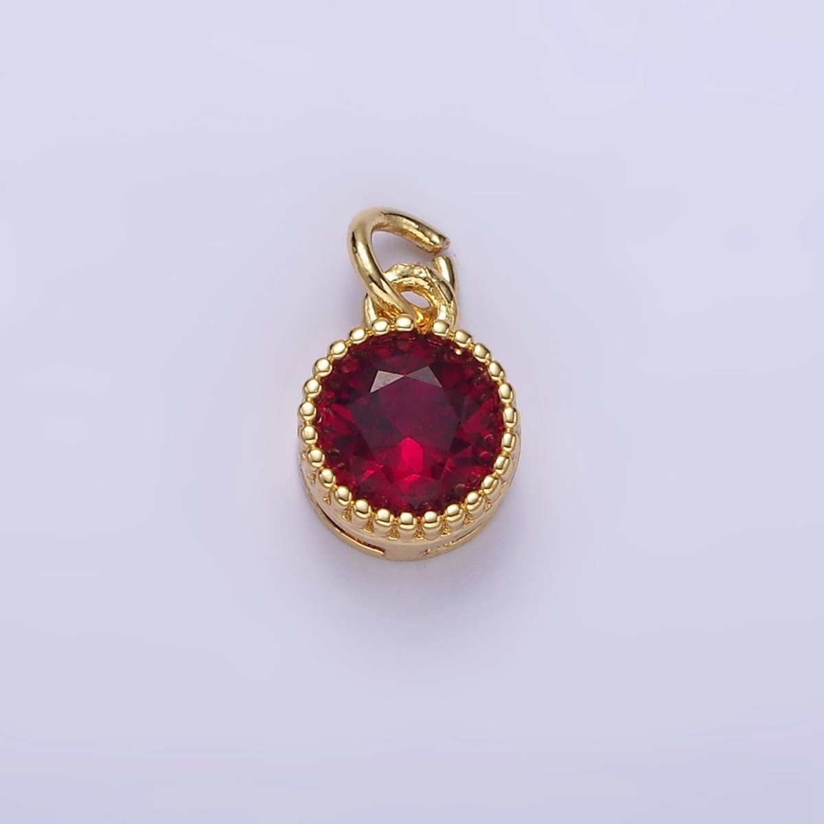 16K Gold Filled Multifaceted Birthstone CZ Round Circle Personalized Charm | N1064 - N1074