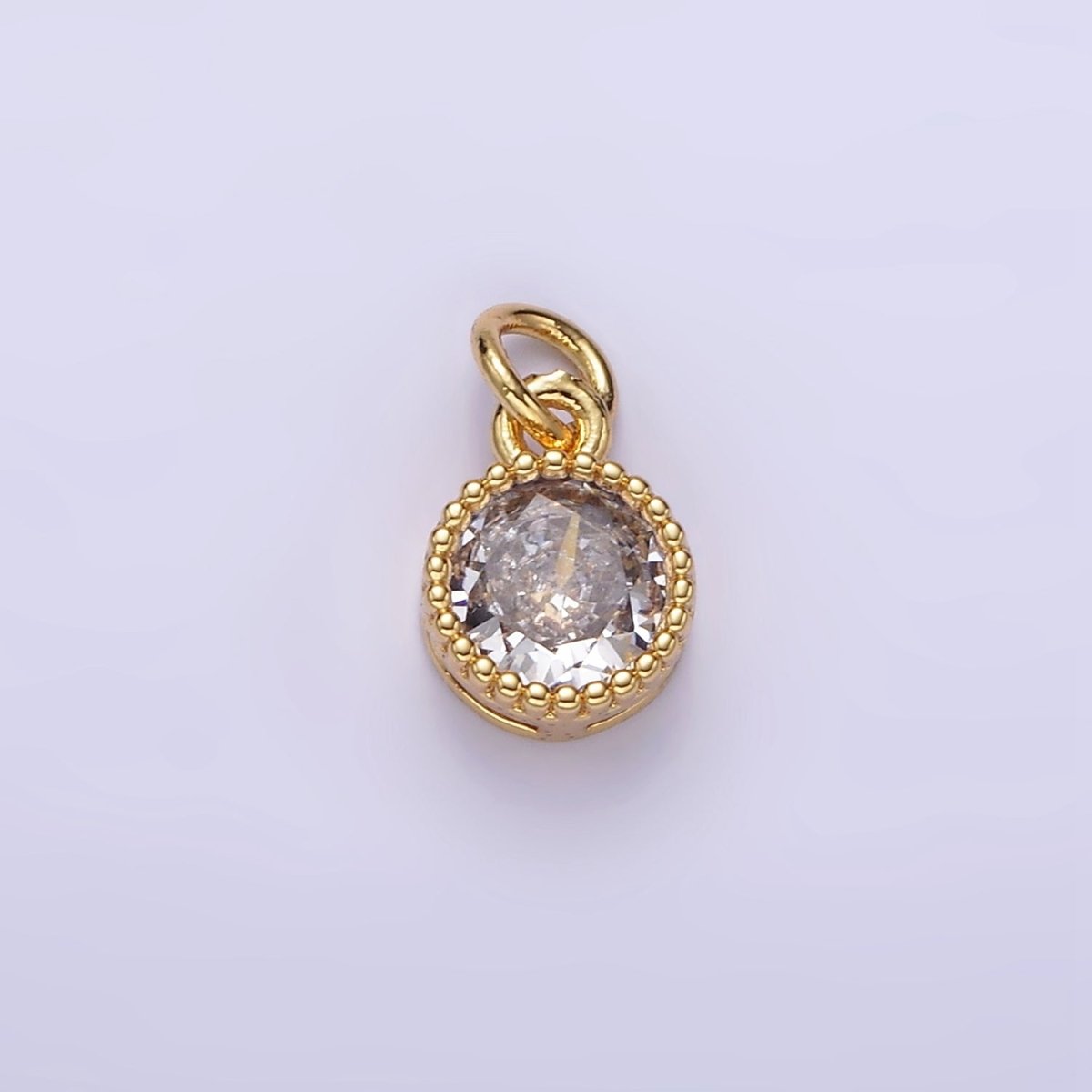 16K Gold Filled Multifaceted Birthstone CZ Round Circle Personalized Charm | N1064 - N1074
