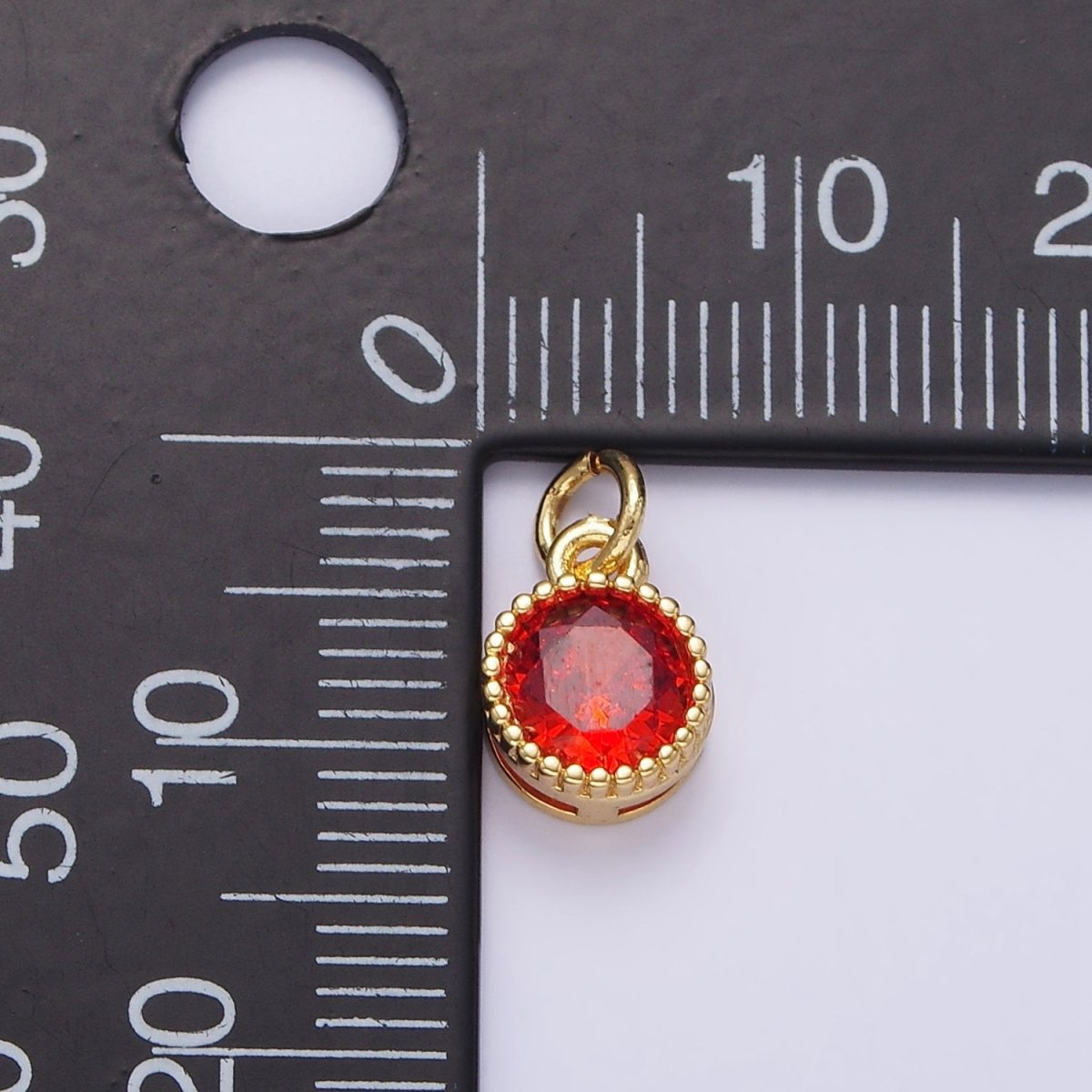 16K Gold Filled Multifaceted Birthstone CZ Round Circle Personalized Charm | N1064 - N1074
