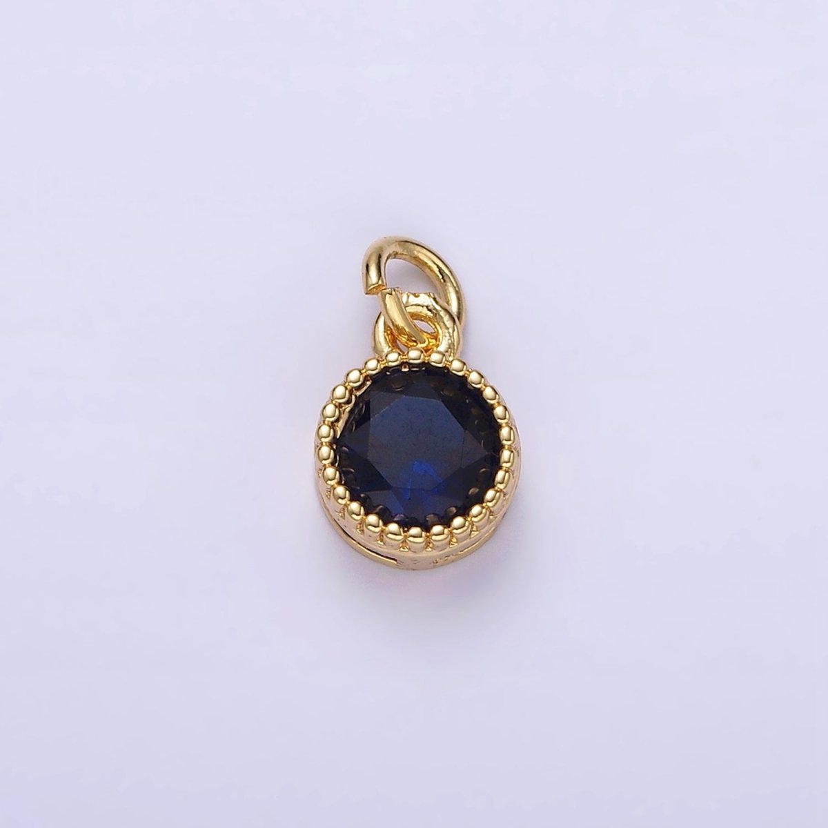 16K Gold Filled Multifaceted Birthstone CZ Round Circle Personalized Charm | N1064 - N1074