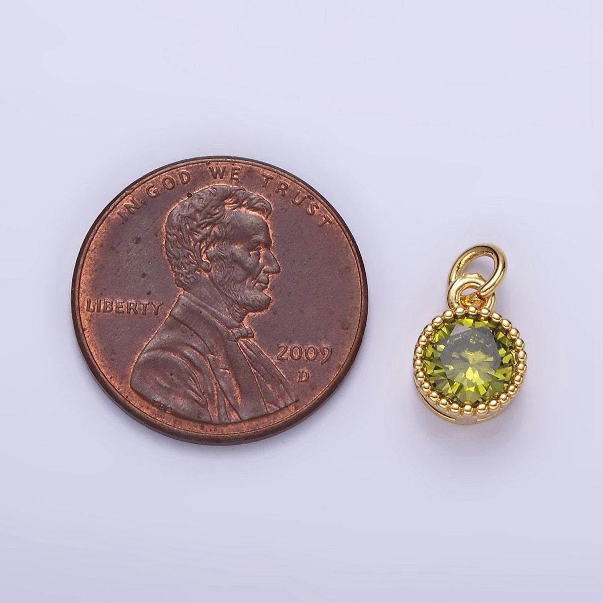 16K Gold Filled Multifaceted Birthstone CZ Round Circle Personalized Charm | N1064 - N1074