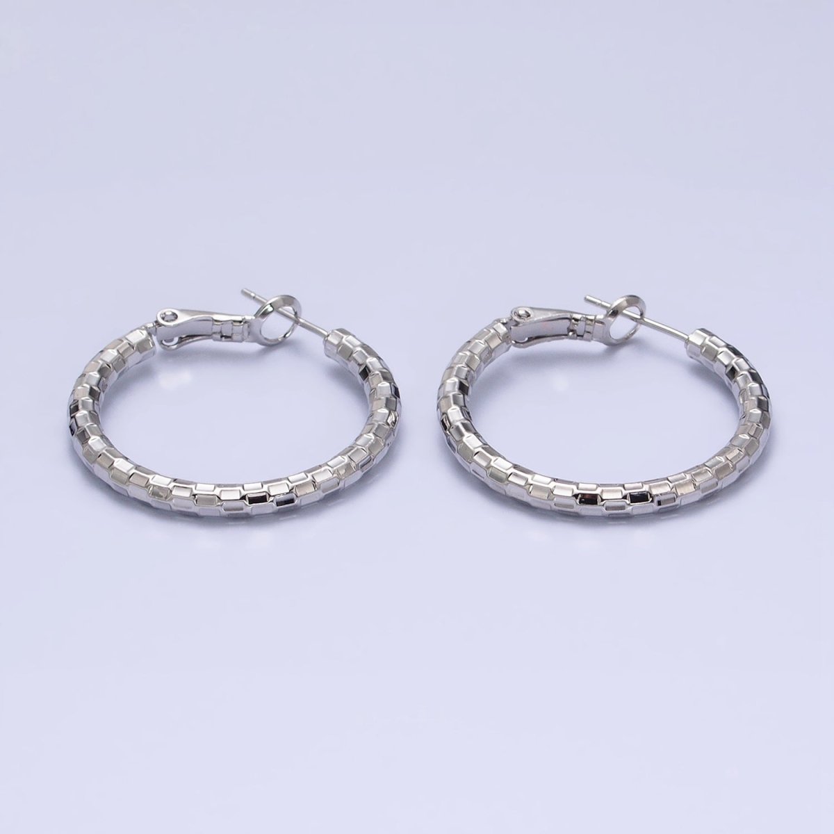 16K Gold Filled Multifaceted Textured 30mm Hinge Hoop Earrings in Gold & Silver | AD1211 AD1212