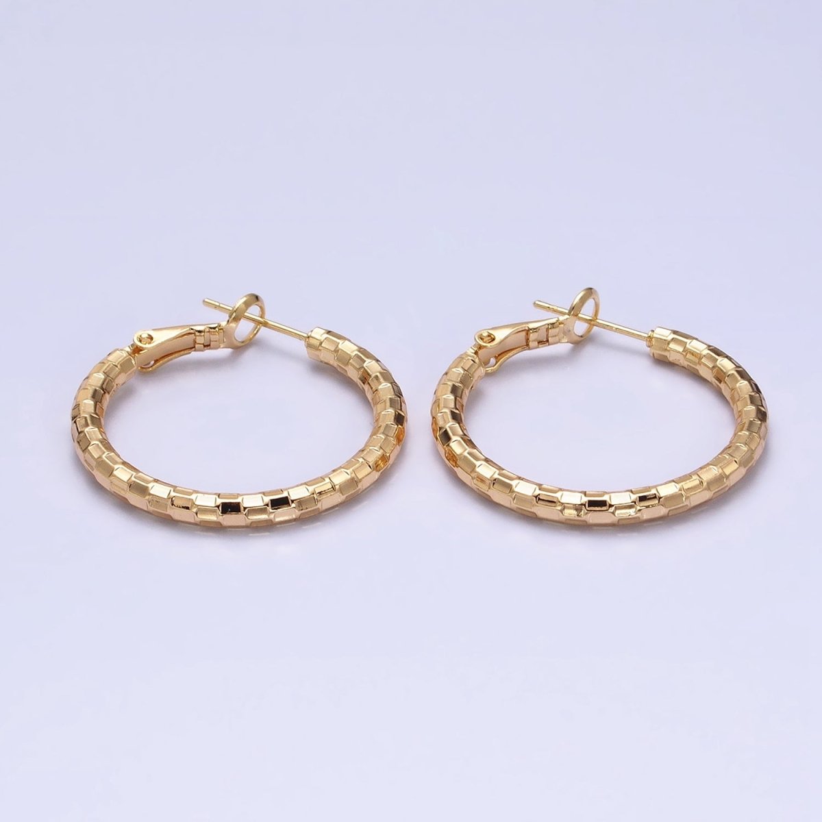 16K Gold Filled Multifaceted Textured 30mm Hinge Hoop Earrings in Gold & Silver | AD1211 AD1212