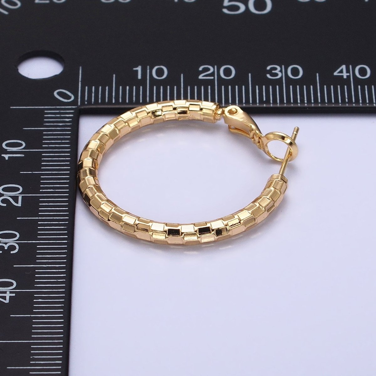 16K Gold Filled Multifaceted Textured 30mm Hinge Hoop Earrings in Gold & Silver | AD1211 AD1212