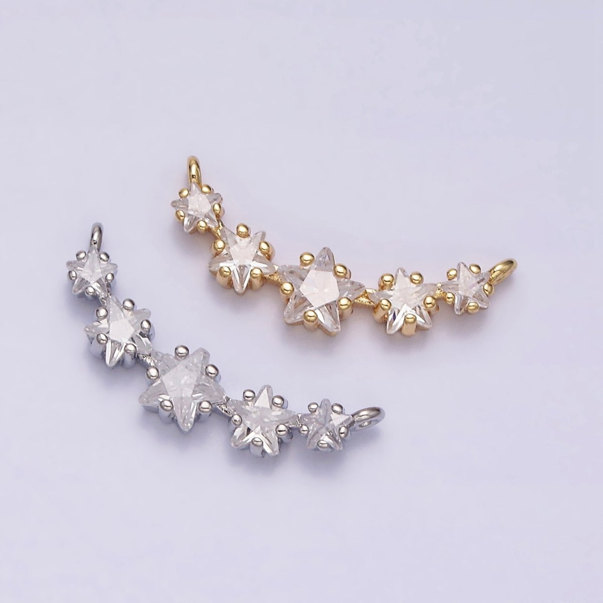 16K Gold Filled Multiple Celestial Star Charm Connector Clear CZ Lined in Gold & Silver |  G907-G908