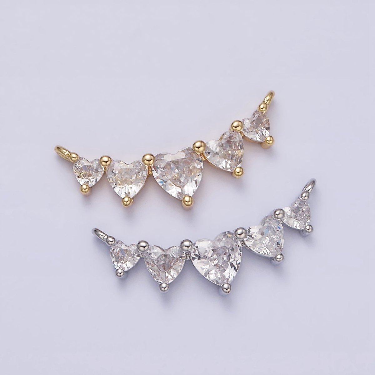 16K Gold Filled Multiple Heart Clear CZ Lined in Gold & Silver | Y-902