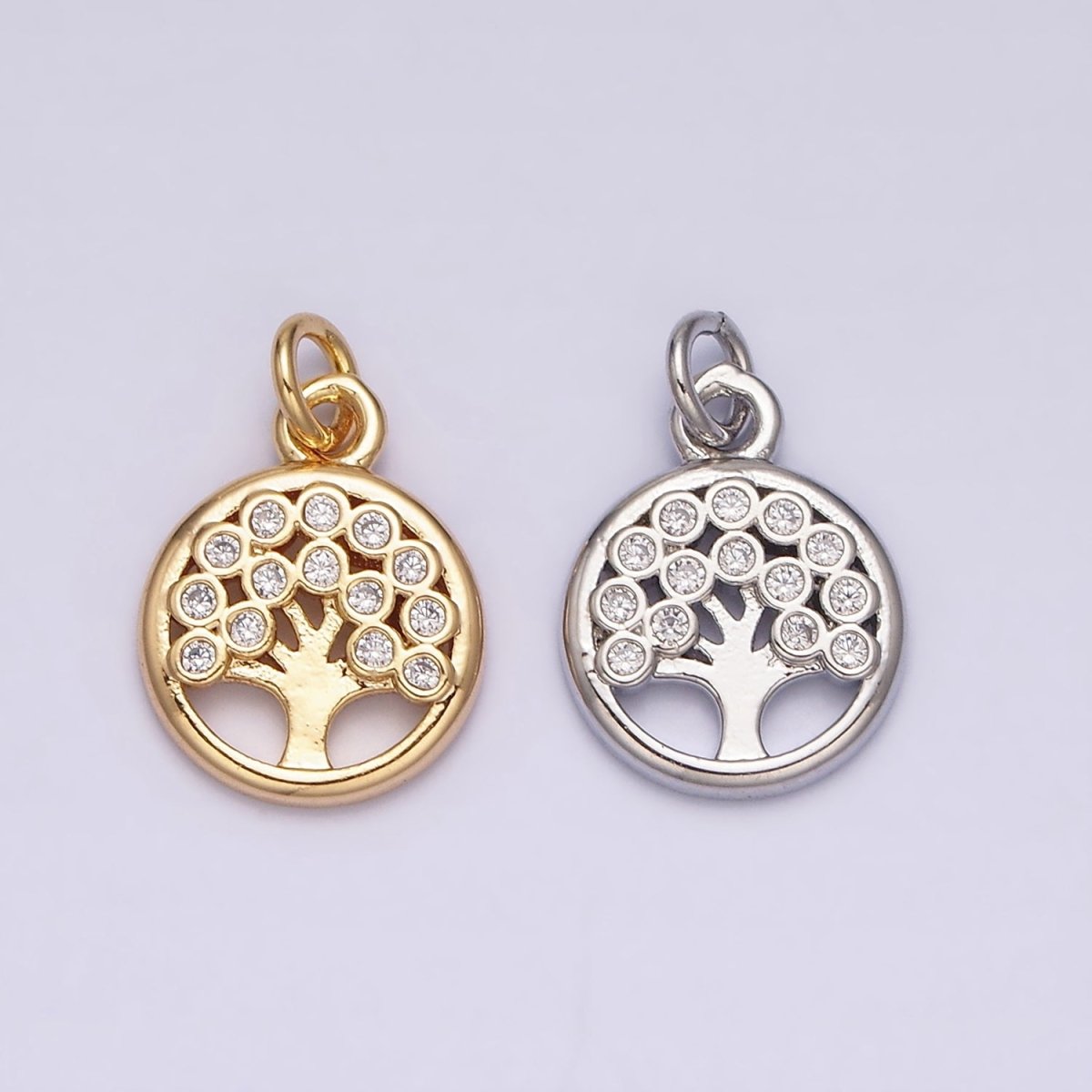 16K Gold Filled Natural Tree CZ 10mm Open Round Charm in Gold & Silver | AC1071 AC1072