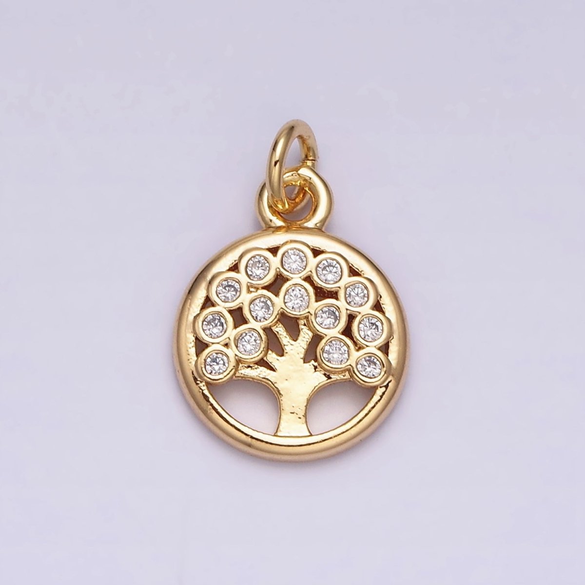 16K Gold Filled Natural Tree CZ 10mm Open Round Charm in Gold & Silver | AC1071 AC1072