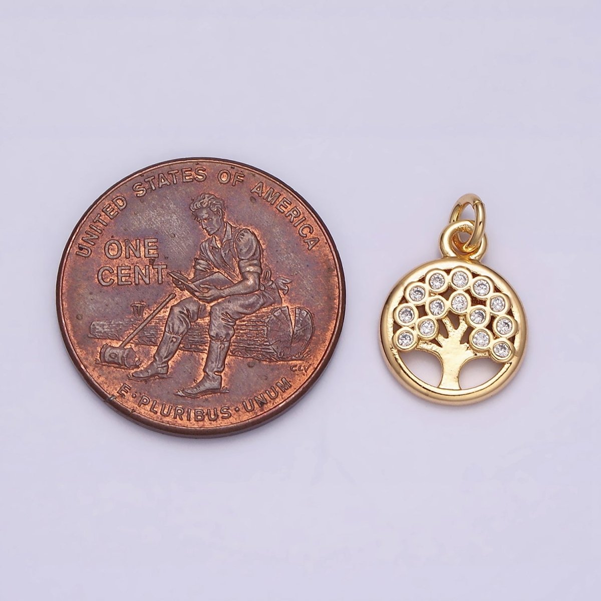 16K Gold Filled Natural Tree CZ 10mm Open Round Charm in Gold & Silver | AC1071 AC1072