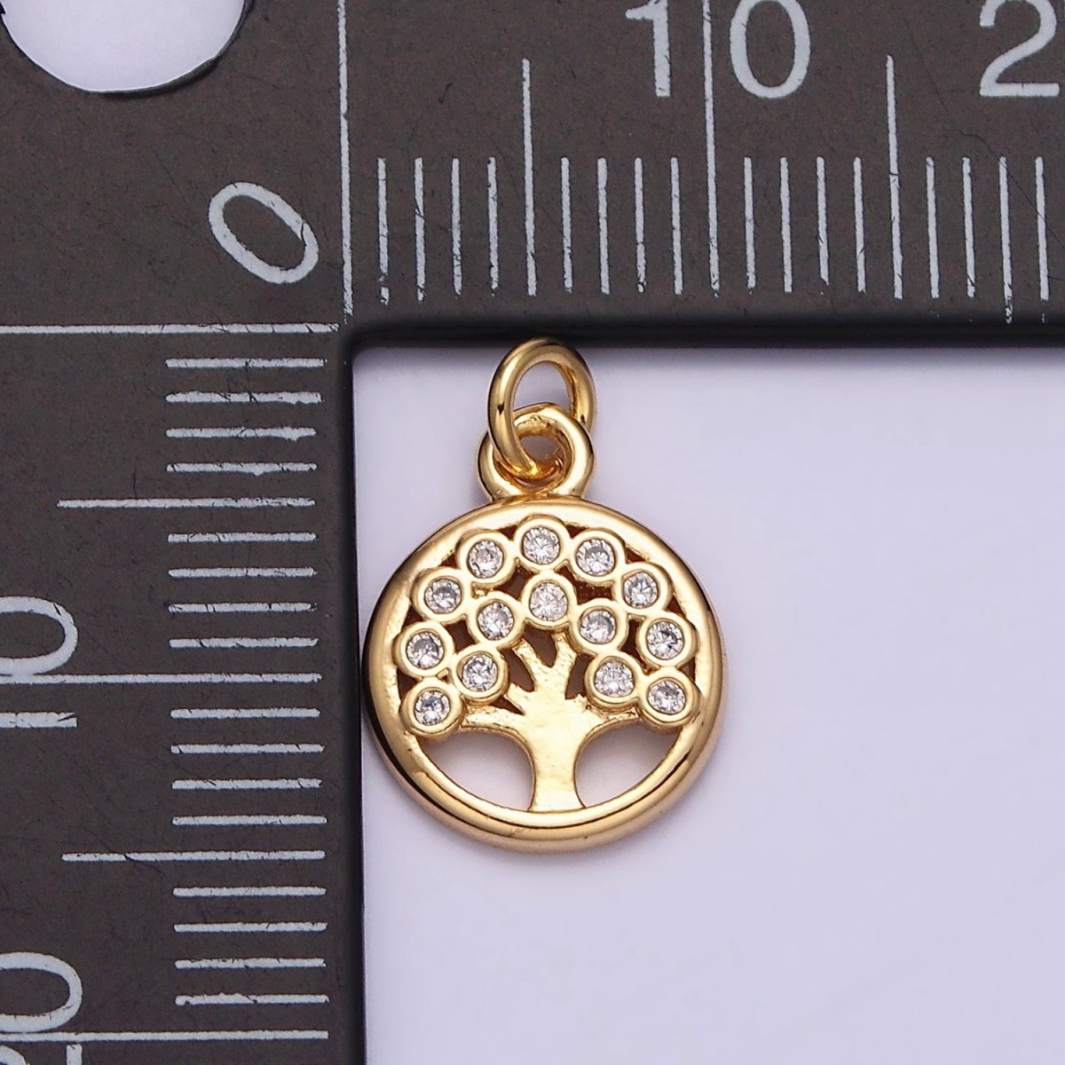 16K Gold Filled Natural Tree CZ 10mm Open Round Charm in Gold & Silver | AC1071 AC1072