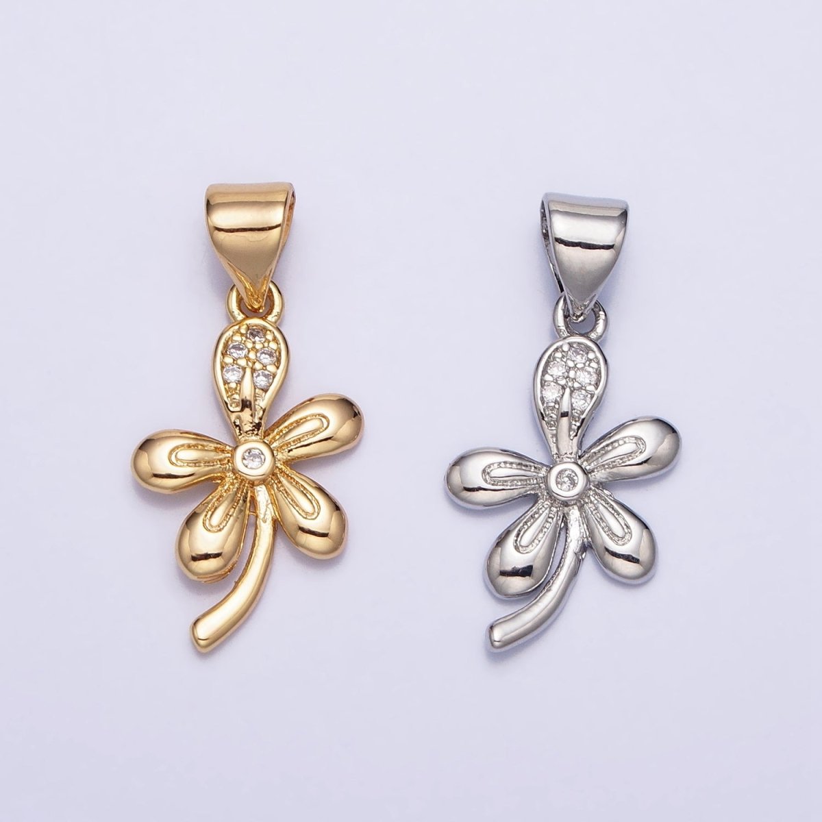 16K Gold Filled Nature Daisy Flower CZ Petal Micro Paved Pendant in Gold & Silver | AA390 AA391