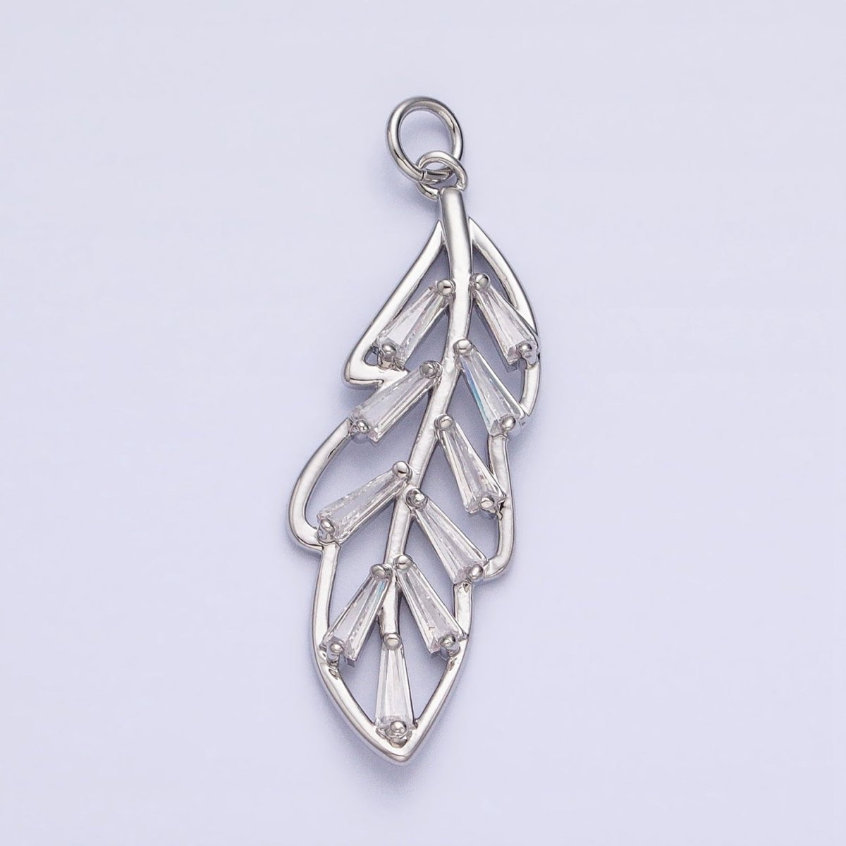 16K Gold Filled Nature Palm Leaf Baguette CZ Add-On Charm in Gold & Silver | AC960 AC961