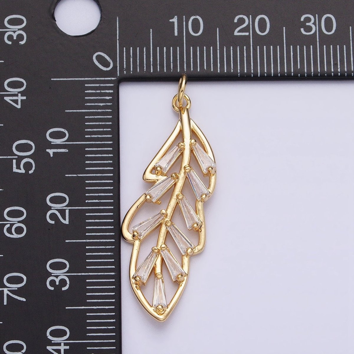 16K Gold Filled Nature Palm Leaf Baguette CZ Add-On Charm in Gold & Silver | AC960 AC961
