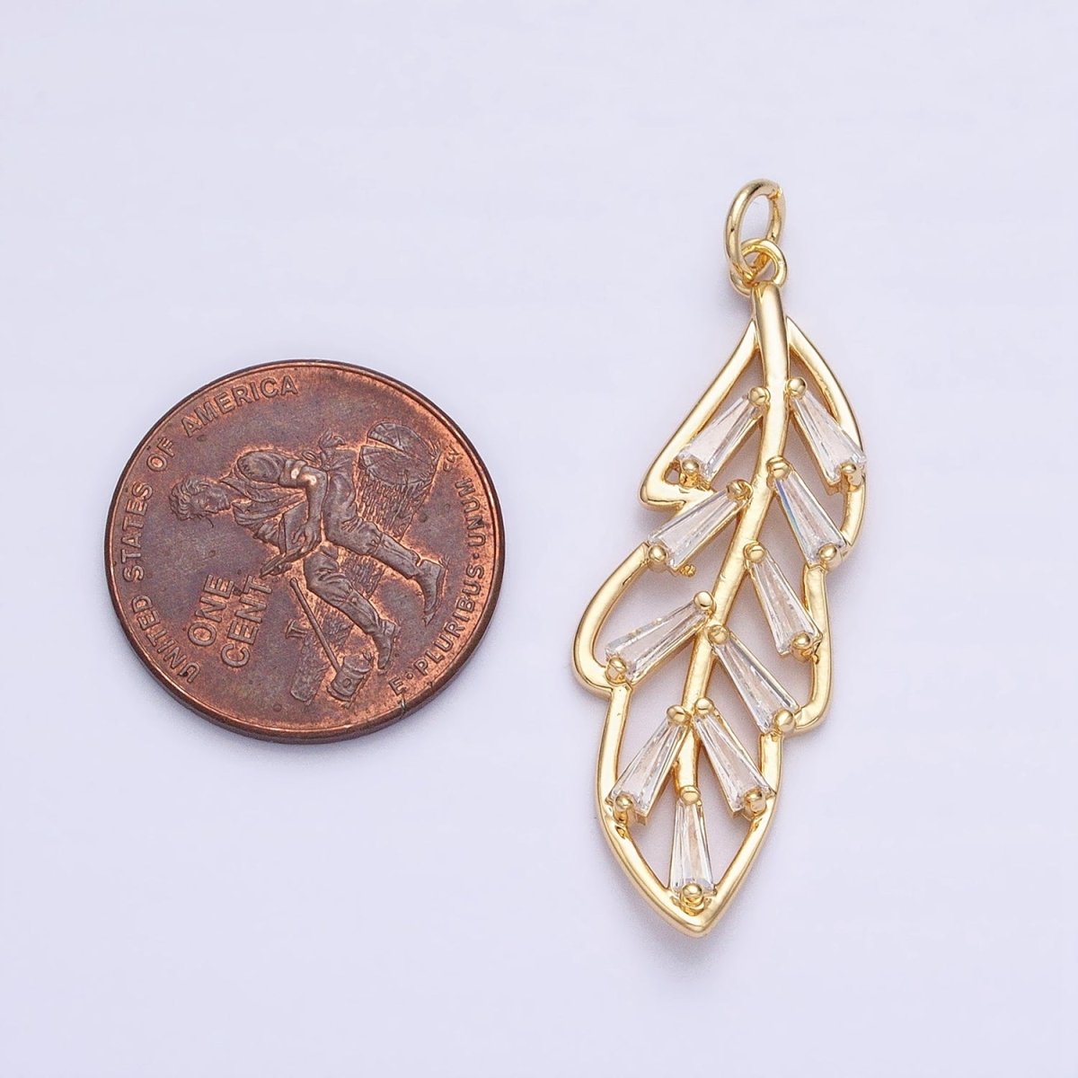 16K Gold Filled Nature Palm Leaf Baguette CZ Add-On Charm in Gold & Silver | AC960 AC961