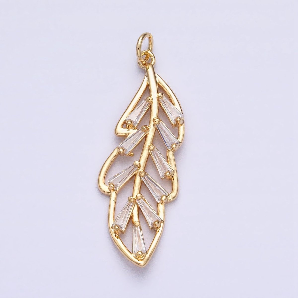 16K Gold Filled Nature Palm Leaf Baguette CZ Add-On Charm in Gold & Silver | AC960 AC961