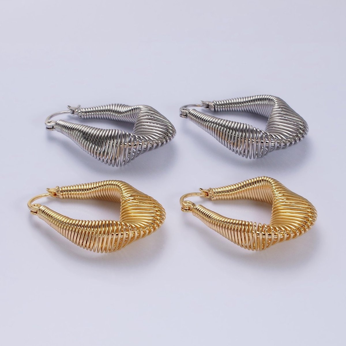 16K Gold Filled Oblong Wire Coil Geometric French Lock Latch Earrings in Gold & Silver | AD1185 AD1186