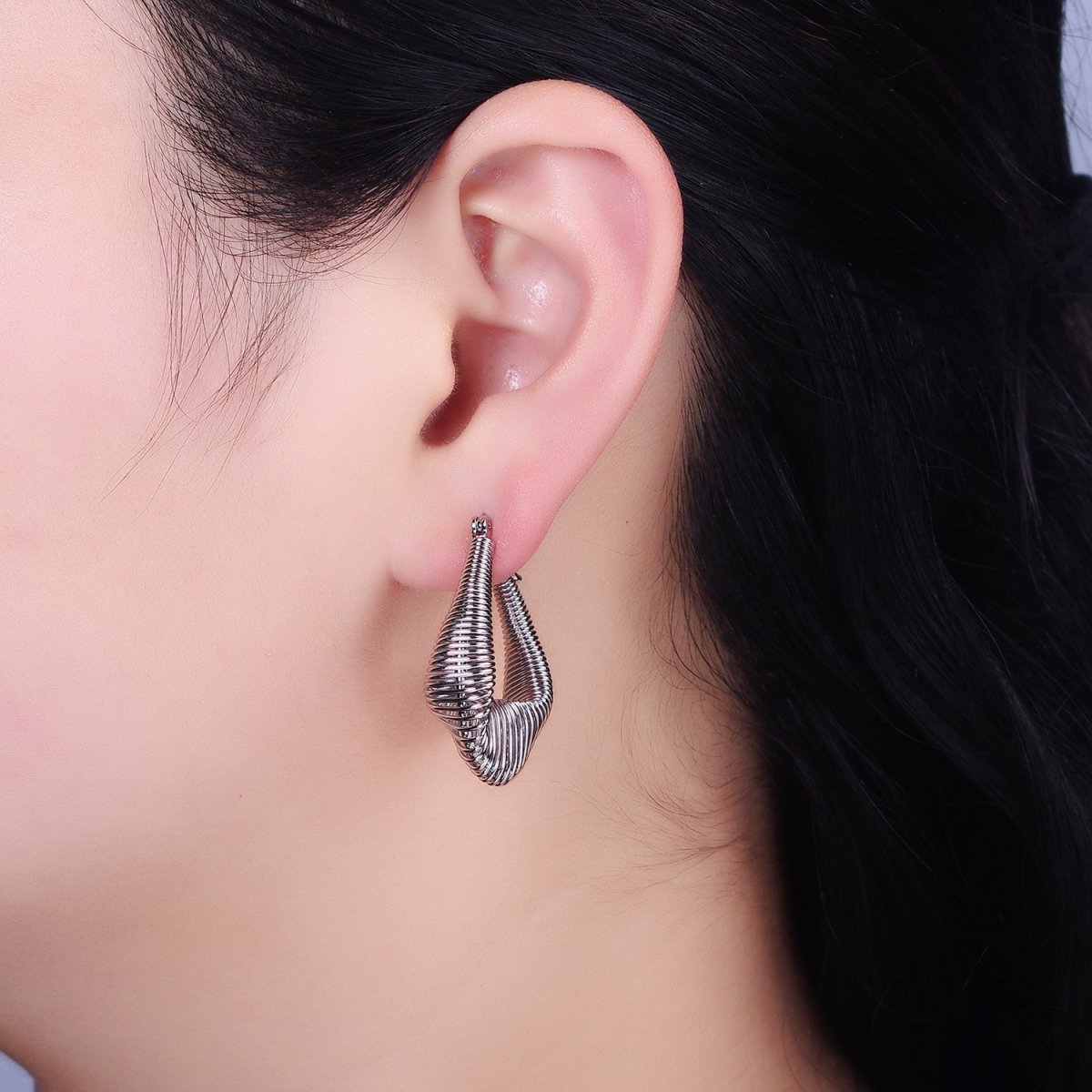 16K Gold Filled Oblong Wire Coil Geometric French Lock Latch Earrings in Gold & Silver | AD1185 AD1186