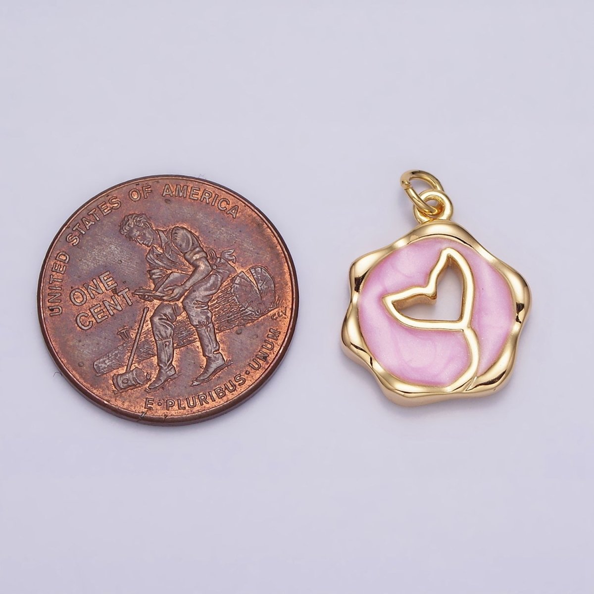 16K Gold Filled Ocean Whale Tail White, Pink, Blue Sparkly Enamel Stamped Charm | AC1093 - AC1098