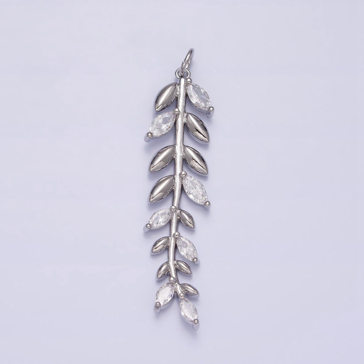 16K Gold Filled Olive Leaf Clear Marquise CZ Long Charm in Gold & Silver | AC1201 AC1202