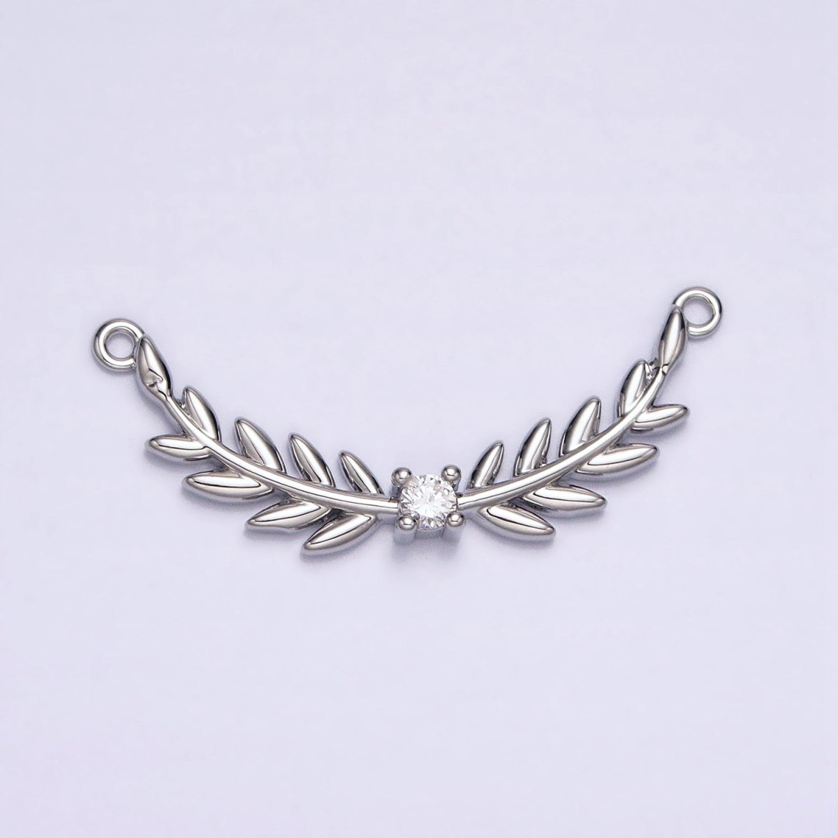 16K Gold Filled Olive Leaves Natural Round Clear CZ Curved Connector in Gold & Silver | Y-869