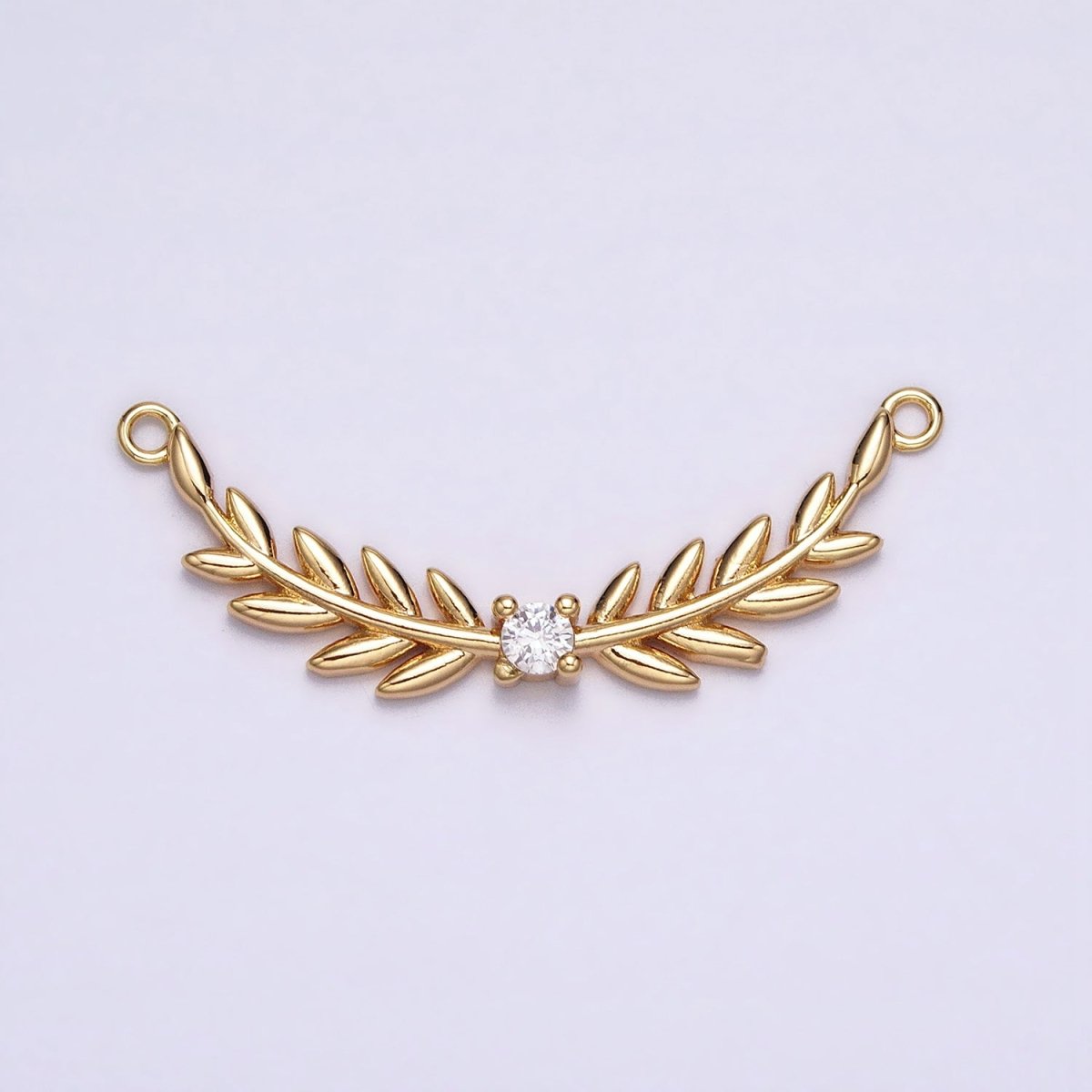 16K Gold Filled Olive Leaves Natural Round Clear CZ Curved Connector in Gold & Silver | Y-869