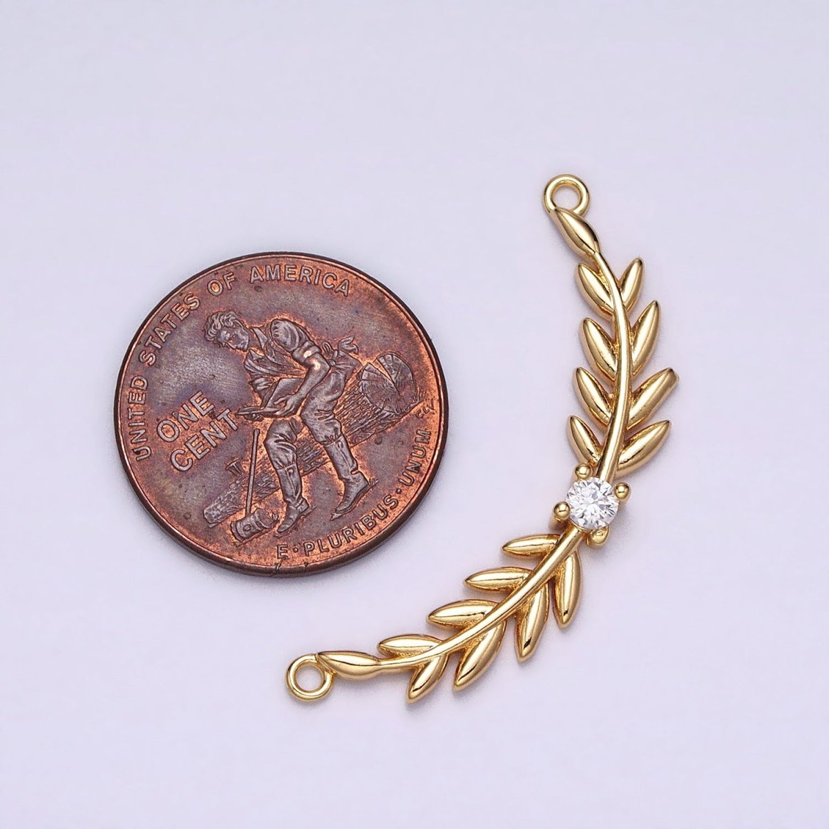 16K Gold Filled Olive Leaves Natural Round Clear CZ Curved Connector in Gold & Silver | Y-869