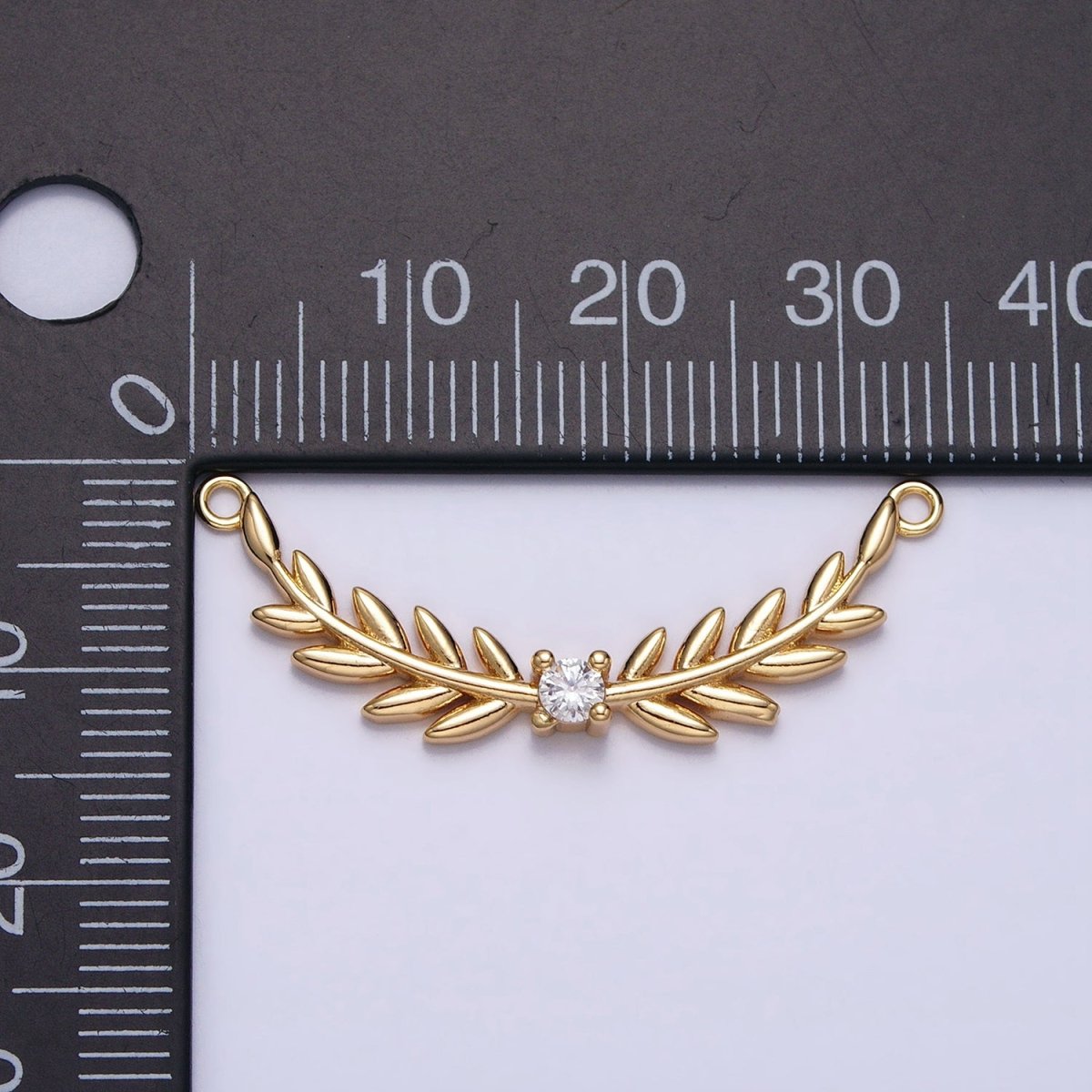 16K Gold Filled Olive Leaves Natural Round Clear CZ Curved Connector in Gold & Silver | Y-869