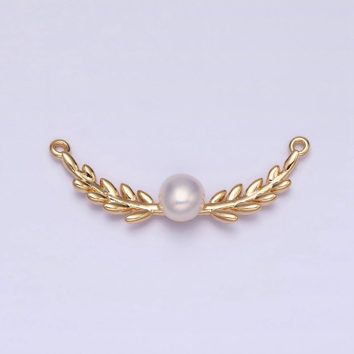 16K Gold Filled Olive Leaves Natural Round Pearl Curved Connector in Gold & Silver | Y-918