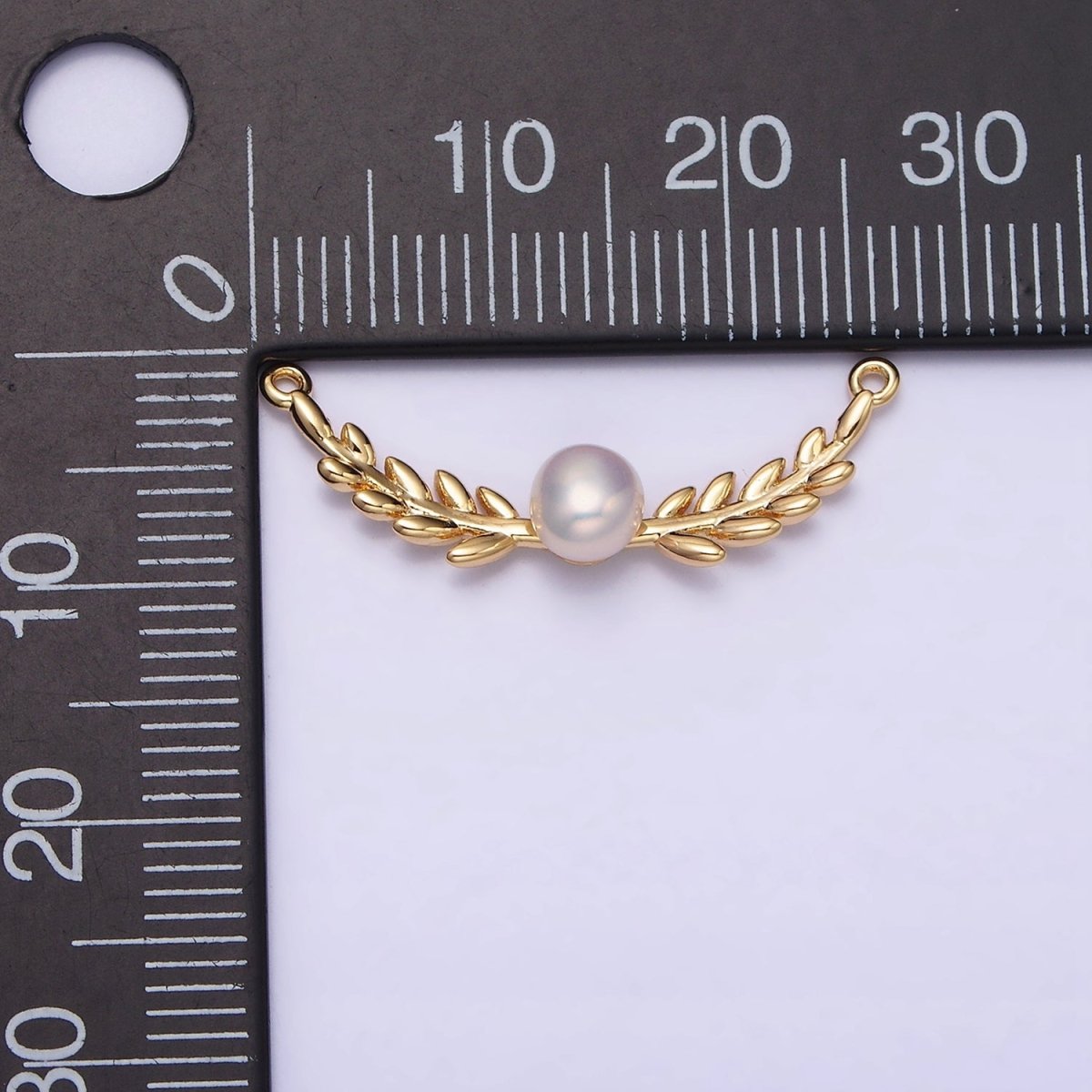 16K Gold Filled Olive Leaves Natural Round Pearl Curved Connector in Gold & Silver | Y-918