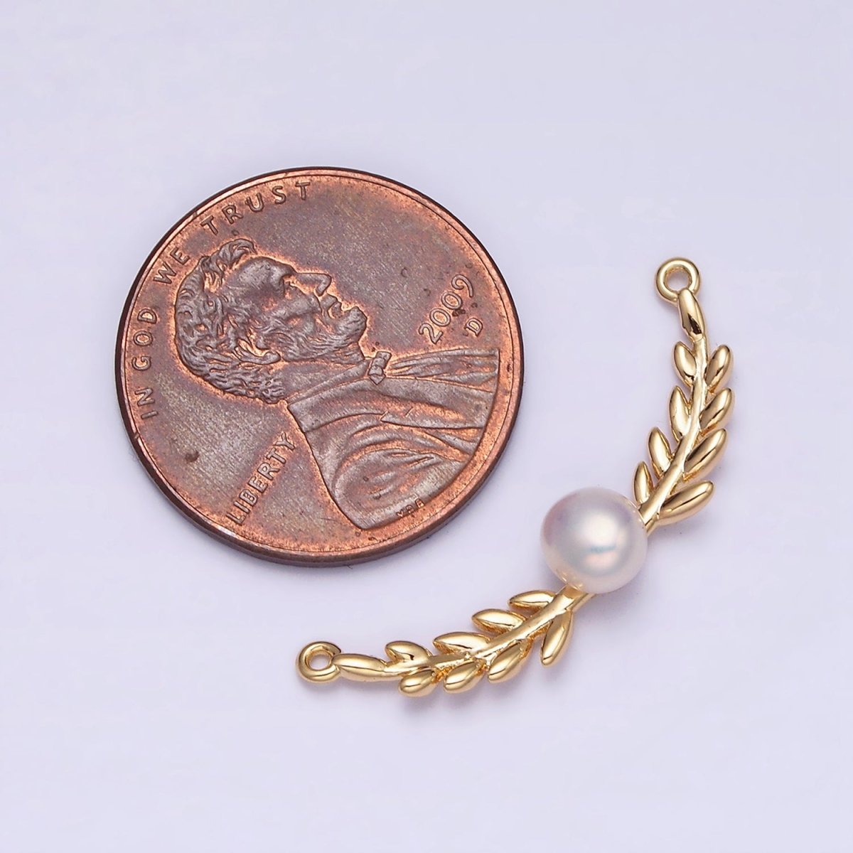 16K Gold Filled Olive Leaves Natural Round Pearl Curved Connector in Gold & Silver | Y-918