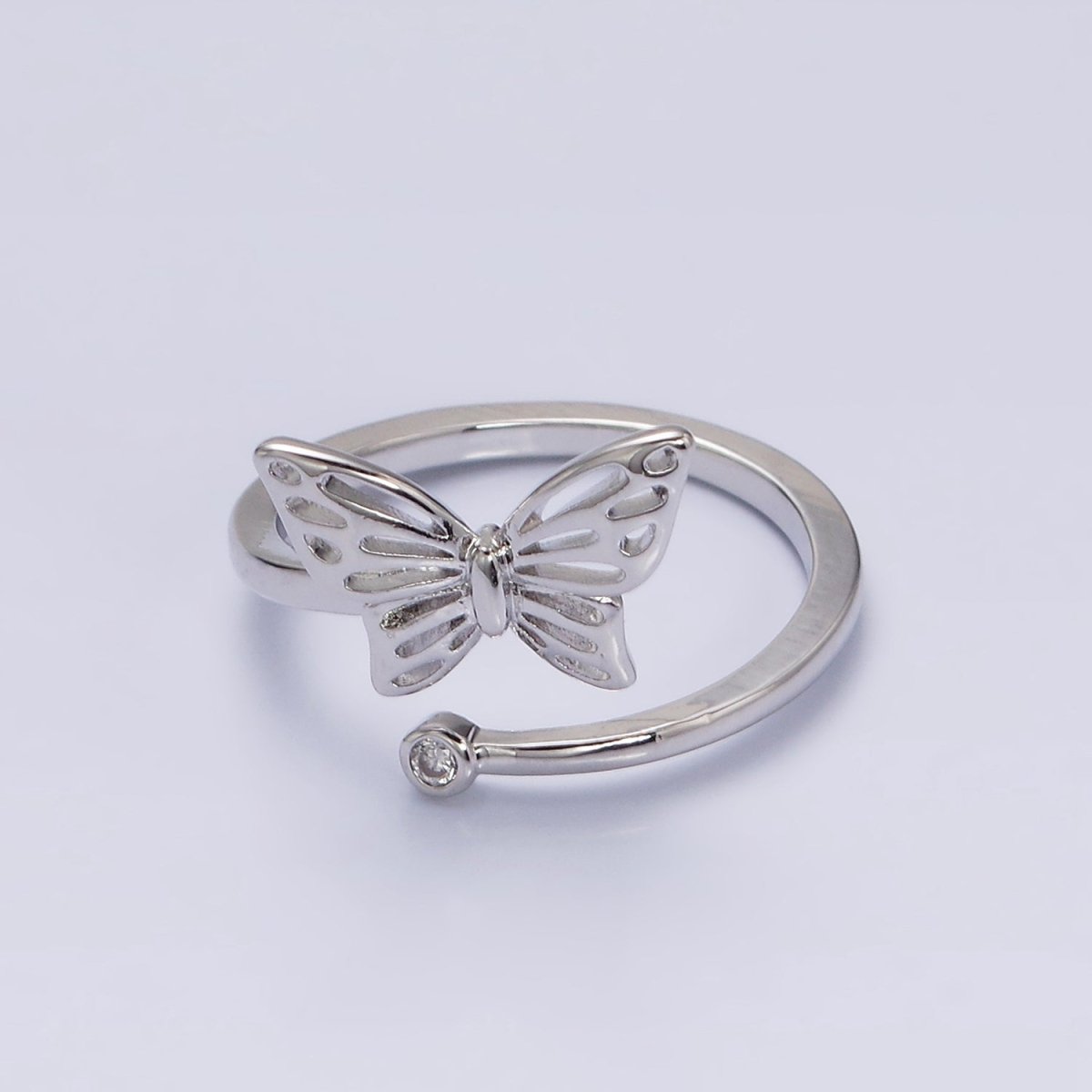OS 16K Gold Filled Open Butterfly Mariposa Clear CZ Open Adjustable Ring in Gold & Silver | O-1631 O-1632